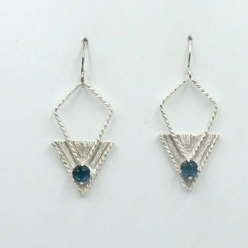 Click to view detail for DKC-2037 Earrings, Art Deco Triangles with Blue Zircon $86